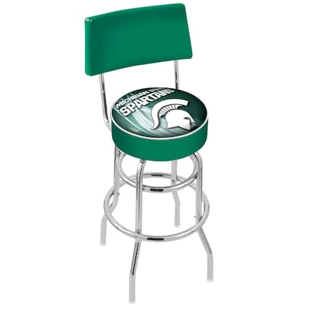 Holland Bar Stool Co 25" Chrome 2-Ring Michigan State Swivel Bar Stool, Back L7C425MichSt-D2